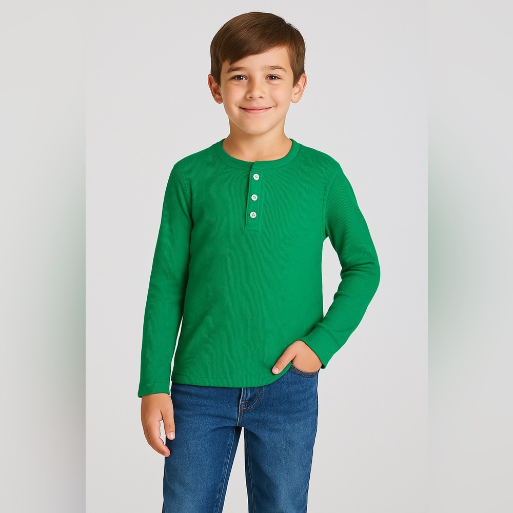 Cat & Jack Long Sleeve Henley Top Green Size Medium